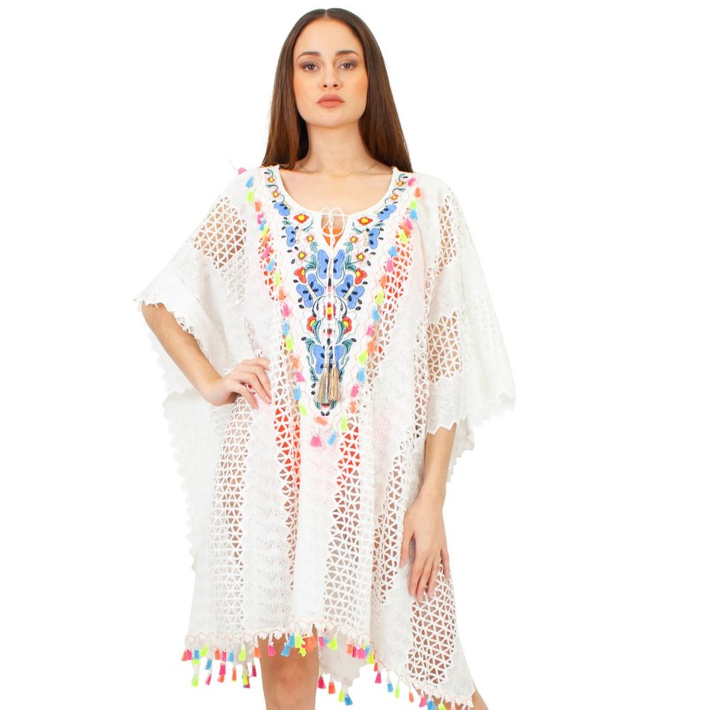 Lazy Daisy Diana multicolor embroidered oversized kaftan cover-up